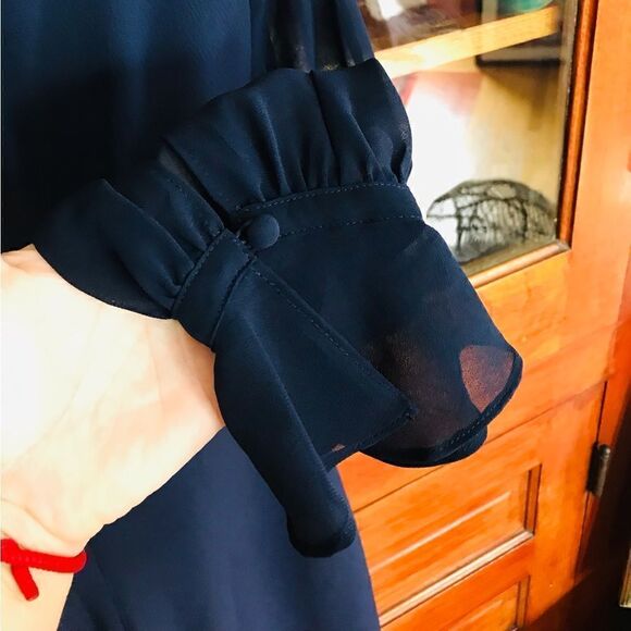 Karl Lagerfeld Paris | Navy Chiffon Sleeve crepe sheath dress | size 4 - Picture 4 of 10